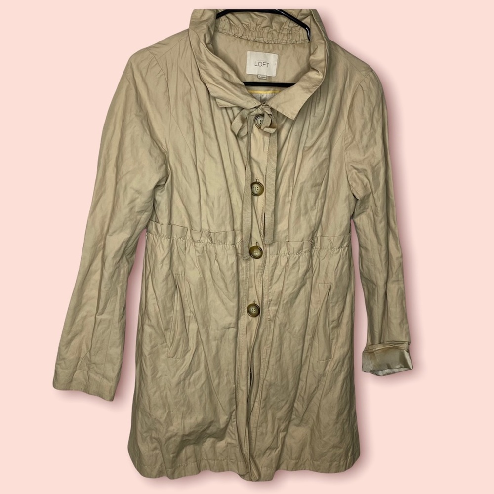 LOFT tan ruffle neck vollar windbreaker jacket S lightweight coat cotton nylon